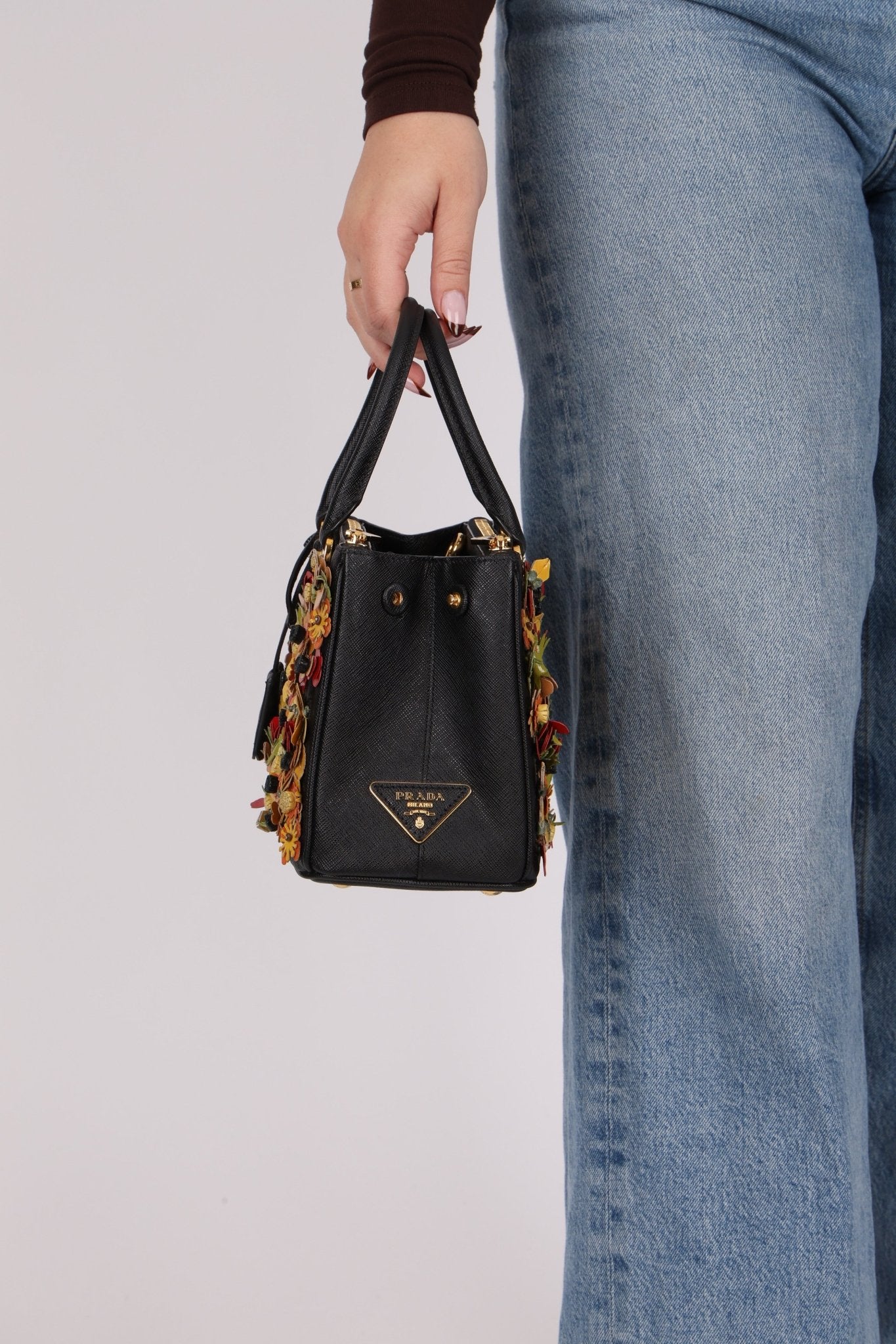 Rare Prada Saffiano Floral Applique Garden Mini Bag - FashioNica