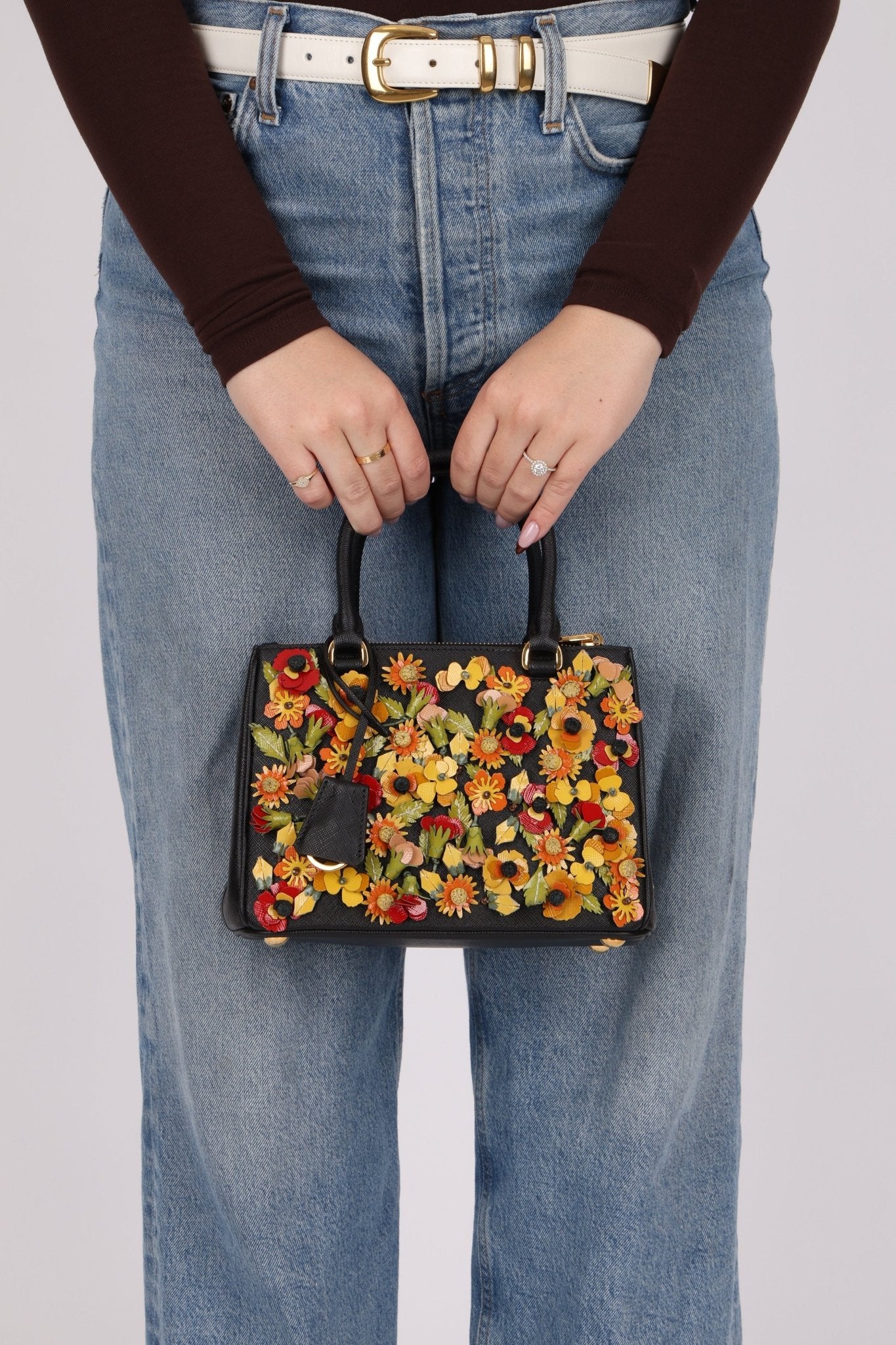 Rare Prada Saffiano Floral Applique Garden Mini Bag - FashioNica