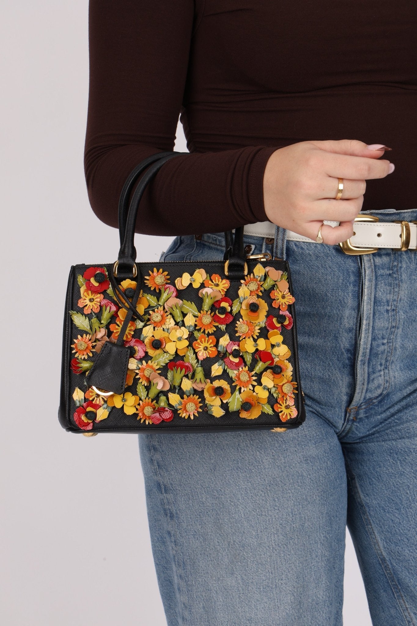 Rare Prada Saffiano Floral Applique Garden Mini Bag - FashioNica