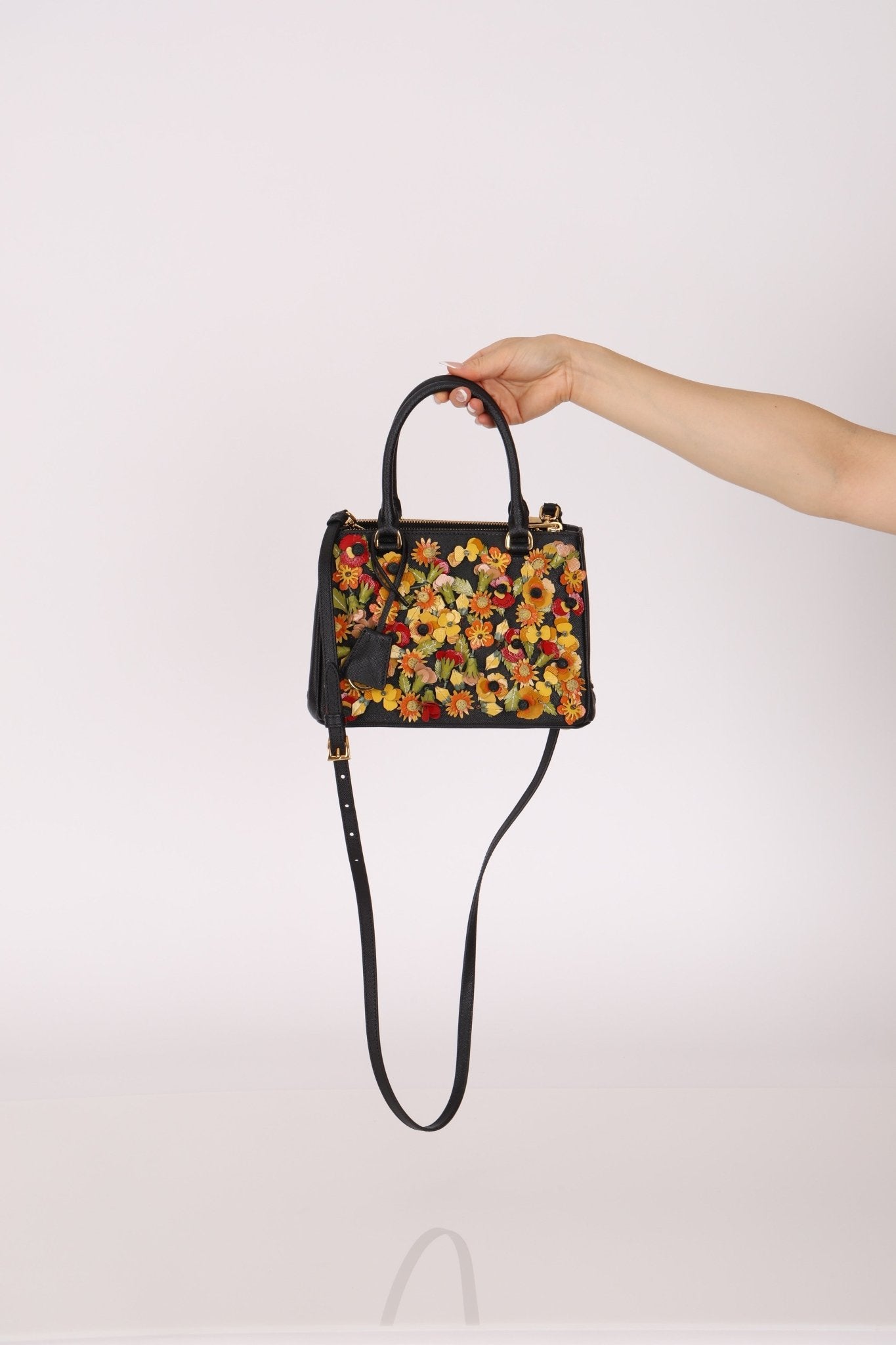 Rare Prada Saffiano Floral Applique Garden Mini Bag - FashioNica