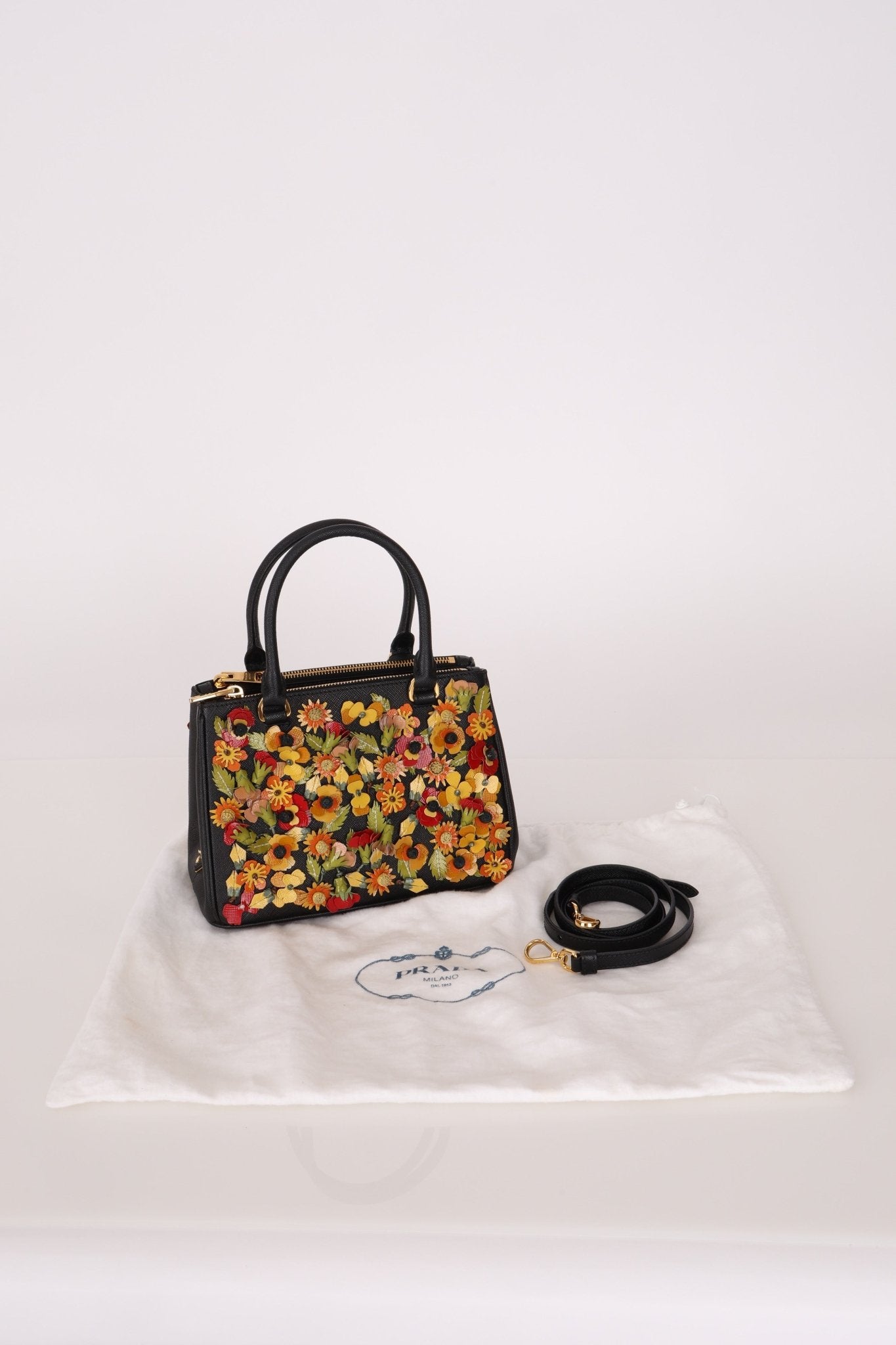 Rare Prada Saffiano Floral Applique Garden Mini Bag - FashioNica