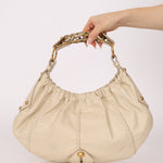 Rare Saint Laurent x Tom Ford Cream Leather Mombasa Metal Handle Bag with Pouch - FashioNica