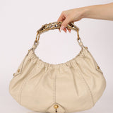 Rare Saint Laurent x Tom Ford Cream Leather Mombasa Metal Handle Bag with Pouch - FashioNica