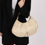 Rare Saint Laurent x Tom Ford Cream Leather Mombasa Metal Handle Bag with Pouch - FashioNica