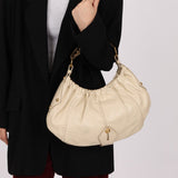 Rare Saint Laurent x Tom Ford Cream Leather Mombasa Metal Handle Bag with Pouch - FashioNica