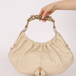Rare Saint Laurent x Tom Ford Cream Leather Mombasa Metal Handle Bag with Pouch - FashioNica