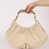 Rare Saint Laurent x Tom Ford Cream Leather Mombasa Metal Handle Bag with Pouch - FashioNica