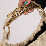 Rare Saint Laurent x Tom Ford Cream Leather Mombasa Metal Handle Bag with Pouch - FashioNica