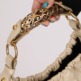 Rare Saint Laurent x Tom Ford Cream Leather Mombasa Metal Handle Bag with Pouch - FashioNica