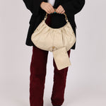 Rare Saint Laurent x Tom Ford Cream Leather Mombasa Metal Handle Bag with Pouch - FashioNica