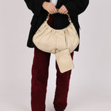 Rare Saint Laurent x Tom Ford Cream Leather Mombasa Metal Handle Bag with Pouch - FashioNica