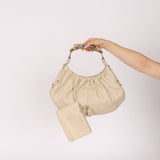 Rare Saint Laurent x Tom Ford Cream Leather Mombasa Metal Handle Bag with Pouch - FashioNica