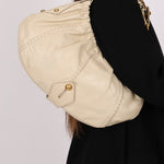 Rare Saint Laurent x Tom Ford Cream Leather Mombasa Metal Handle Bag with Pouch - FashioNica