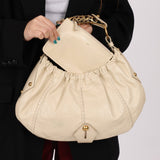 Rare Saint Laurent x Tom Ford Cream Leather Mombasa Metal Handle Bag with Pouch - FashioNica