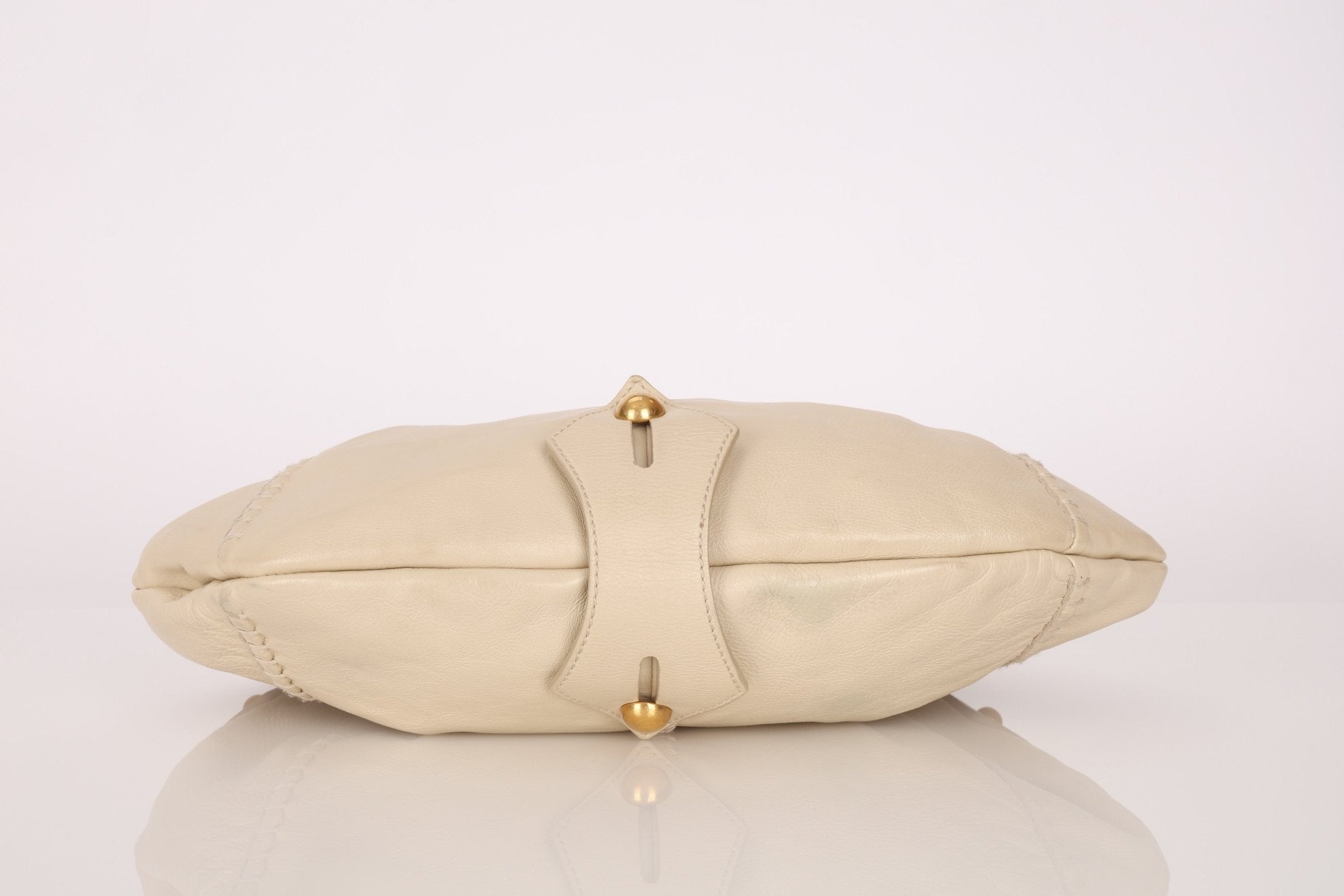 Rare Saint Laurent x Tom Ford Cream Leather Mombasa Metal Handle Bag with Pouch - FashioNica