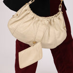 Rare Saint Laurent x Tom Ford Cream Leather Mombasa Metal Handle Bag with Pouch - FashioNica