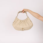 Rare Saint Laurent x Tom Ford Cream Leather Mombasa Metal Handle Bag with Pouch - FashioNica