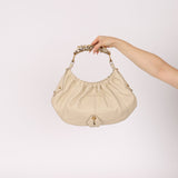 Rare Saint Laurent x Tom Ford Cream Leather Mombasa Metal Handle Bag with Pouch - FashioNica