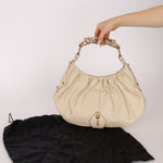 Rare Saint Laurent x Tom Ford Cream Leather Mombasa Metal Handle Bag with Pouch - FashioNica