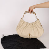 Rare Saint Laurent x Tom Ford Cream Leather Mombasa Metal Handle Bag with Pouch - FashioNica