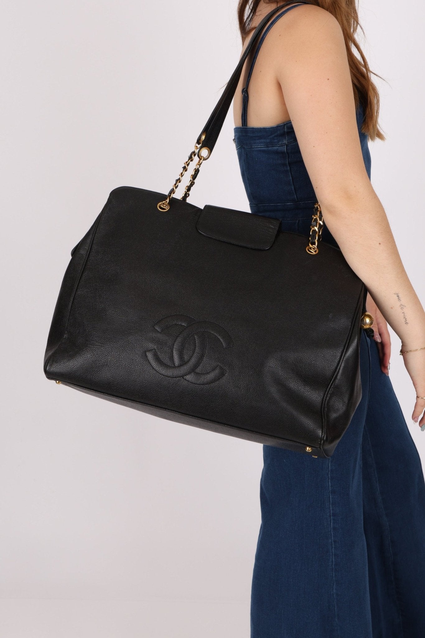 Rare Vintage Chanel Caviar Double - Sided Supermodel Tote - FashioNica