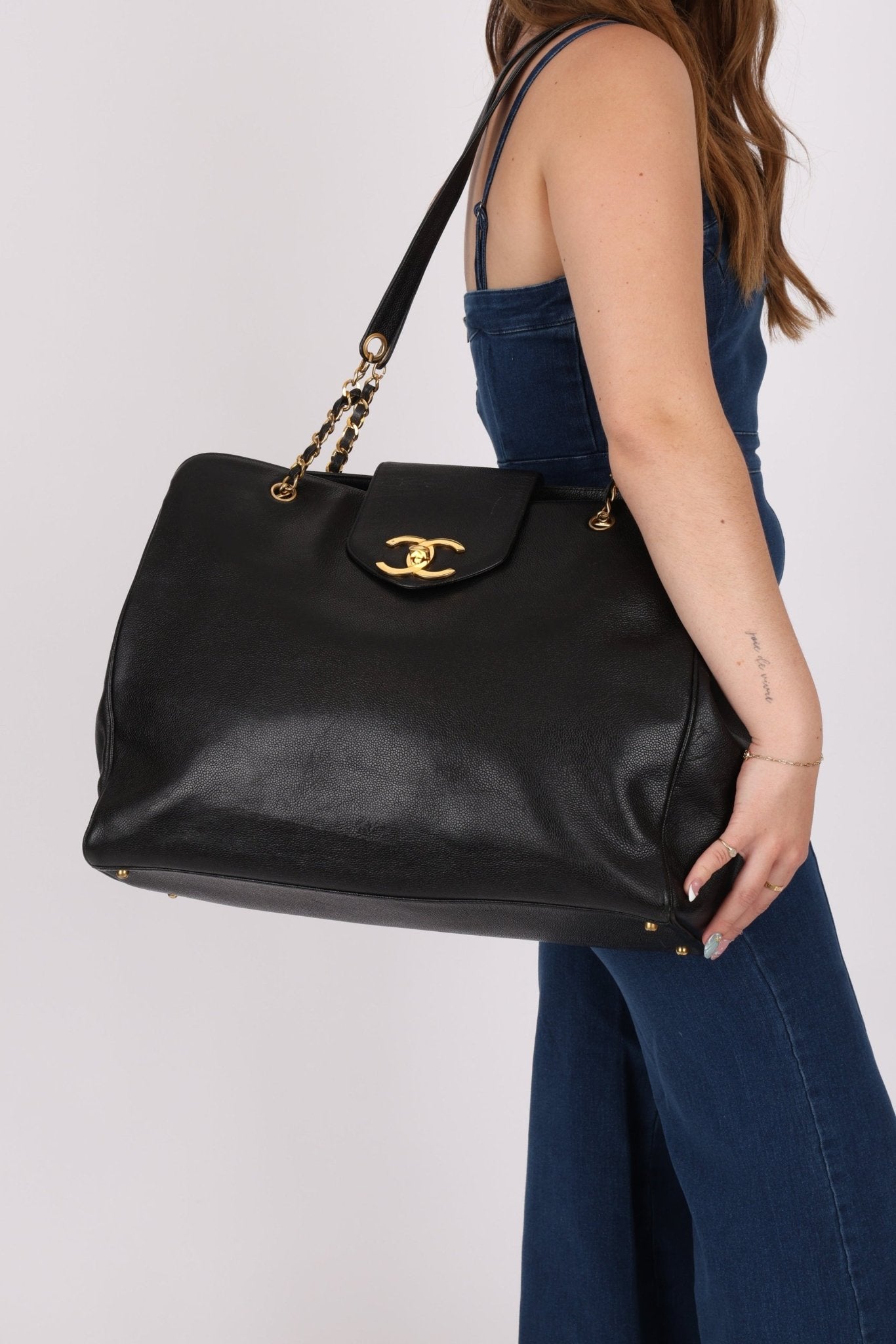 Rare Vintage Chanel Caviar Double - Sided Supermodel Tote - FashioNica