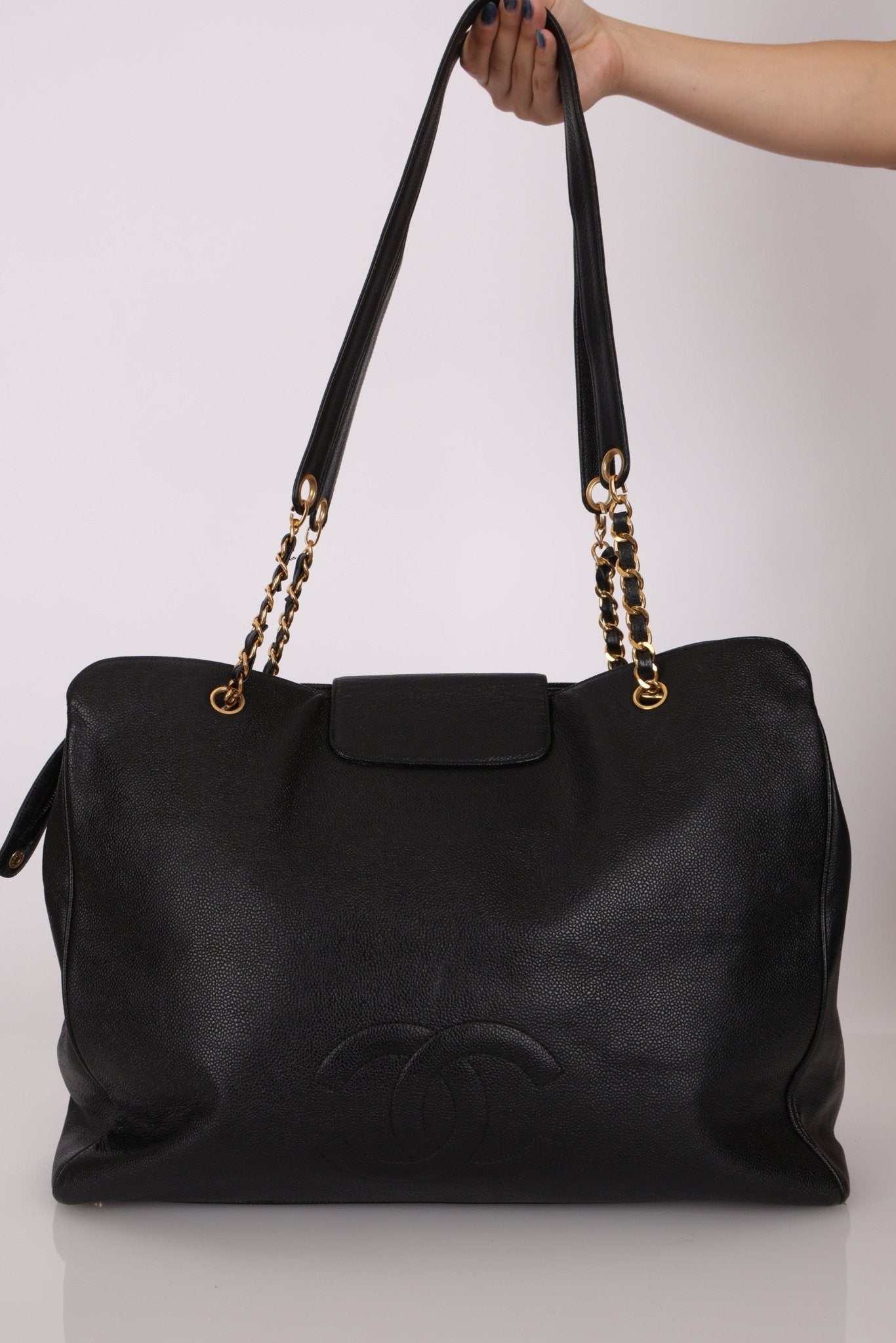 Rare Vintage Chanel Caviar Double - Sided Supermodel Tote - FashioNica