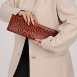 Saint Laurent Croc Embossed Midnight East West Clutch - FashioNica