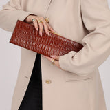 Saint Laurent Croc Embossed Midnight East West Clutch - FashioNica