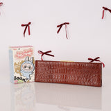 Saint Laurent Croc Embossed Midnight East West Clutch - FashioNica