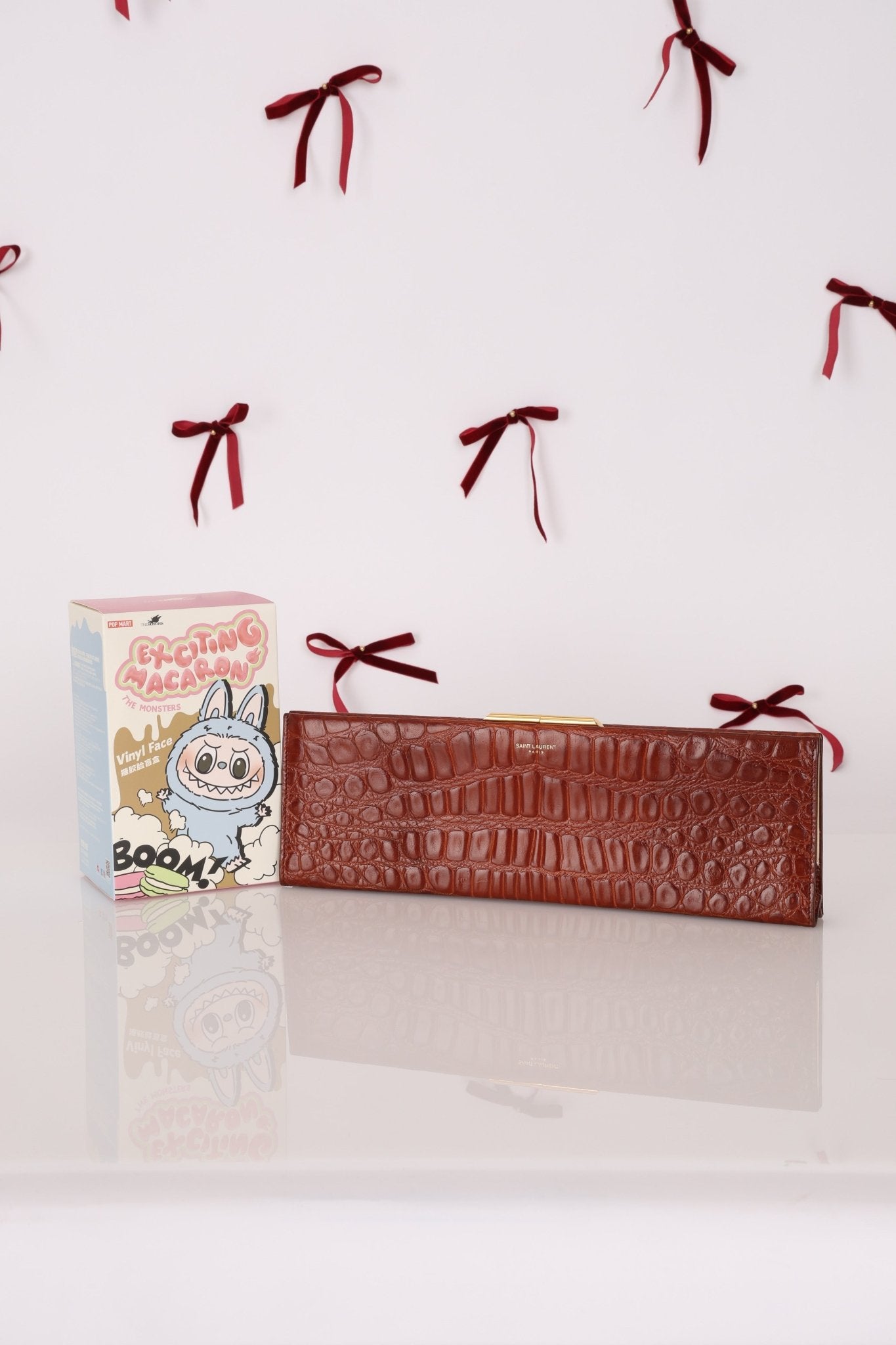 Saint Laurent Croc Embossed Midnight East West Clutch - FashioNica