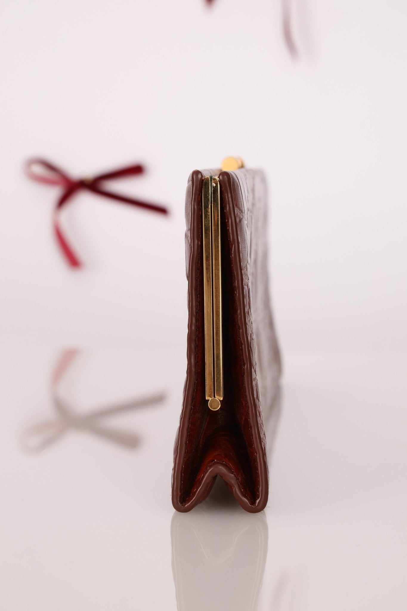 Saint Laurent Croc Embossed Midnight East West Clutch - FashioNica