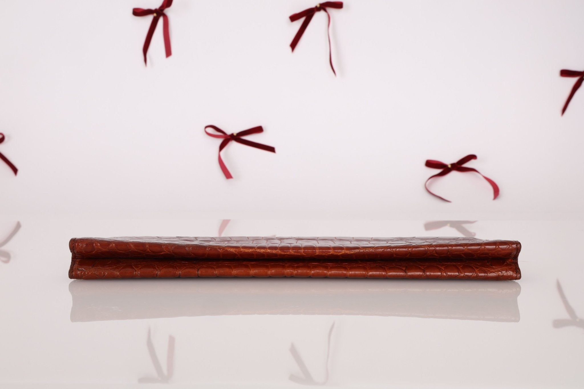 Saint Laurent Croc Embossed Midnight East West Clutch - FashioNica