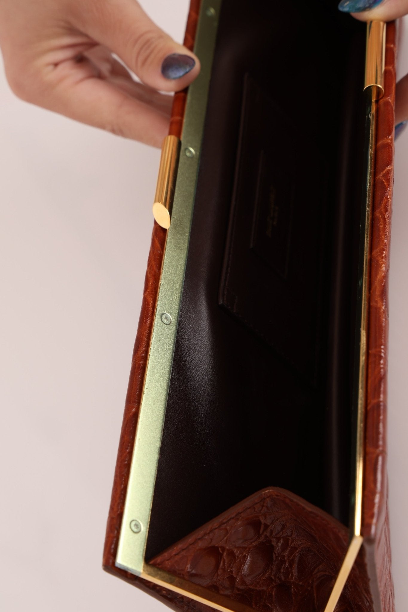 Saint Laurent Croc Embossed Midnight East West Clutch - FashioNica