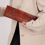 Saint Laurent Croc Embossed Midnight East West Clutch - FashioNica