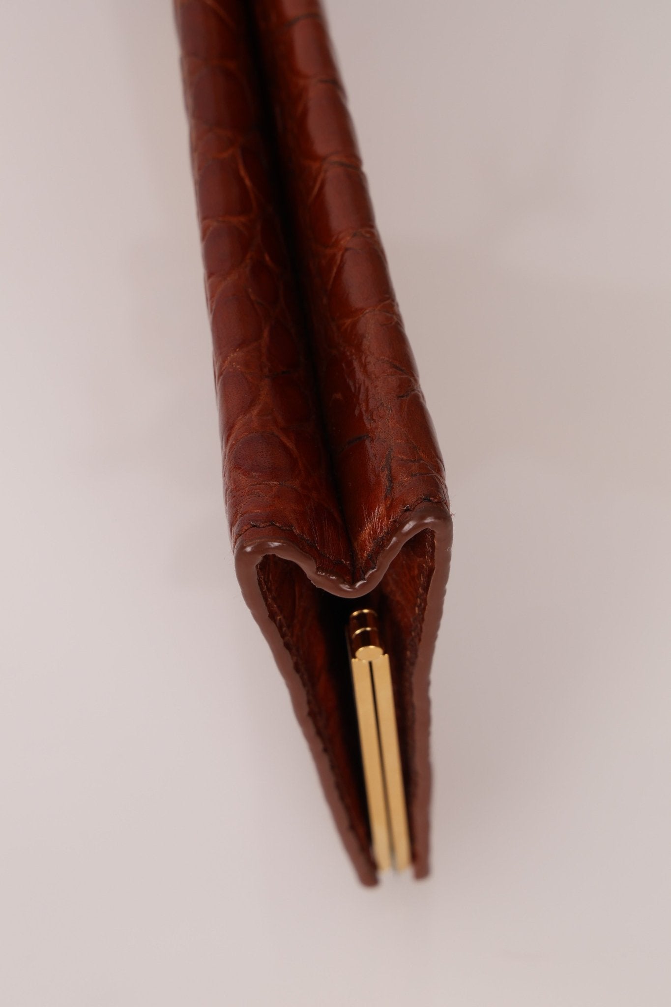 Saint Laurent Croc Embossed Midnight East West Clutch - FashioNica