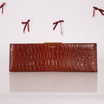Saint Laurent Croc Embossed Midnight East West Clutch - FashioNica