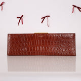 Saint Laurent Croc Embossed Midnight East West Clutch - FashioNica