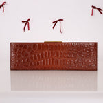 Saint Laurent Croc Embossed Midnight East West Clutch - FashioNica