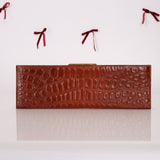 Saint Laurent Croc Embossed Midnight East West Clutch - FashioNica