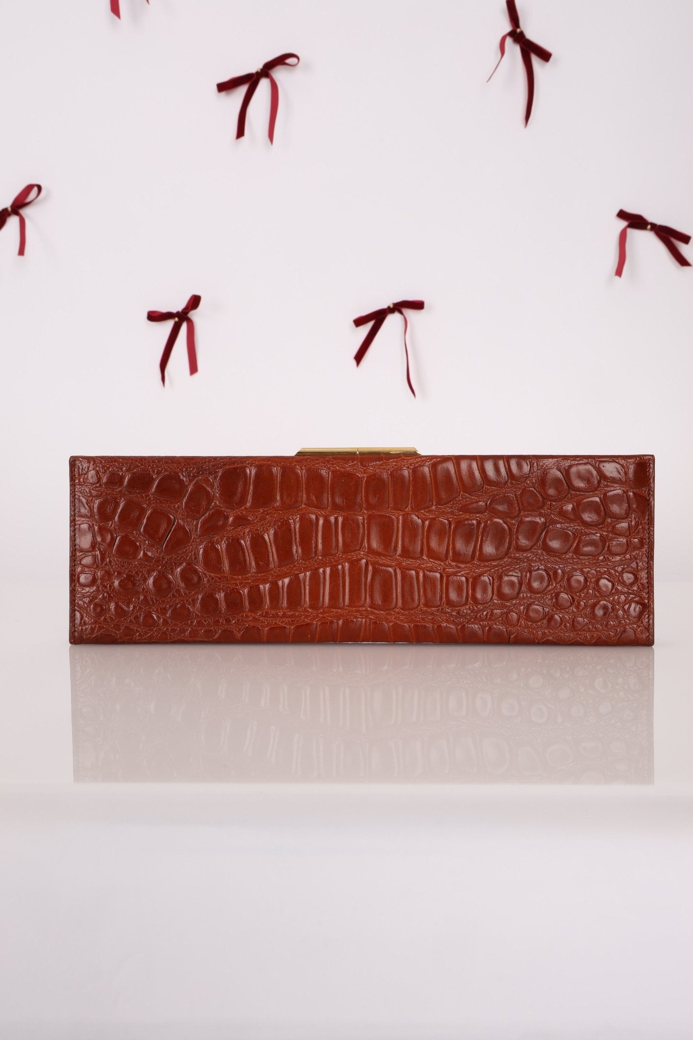 Saint Laurent Croc Embossed Midnight East West Clutch - FashioNica
