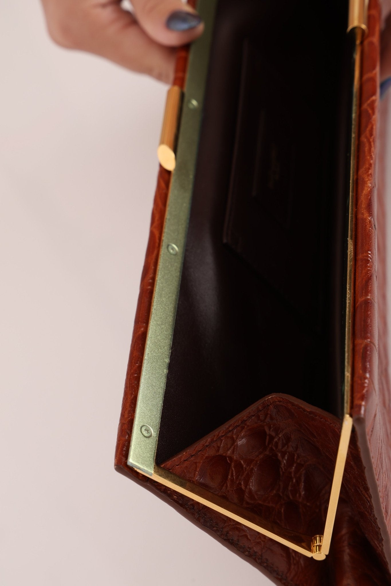 Saint Laurent Croc Embossed Midnight East West Clutch - FashioNica