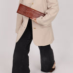 Saint Laurent Croc Embossed Midnight East West Clutch - FashioNica