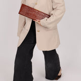 Saint Laurent Croc Embossed Midnight East West Clutch - FashioNica