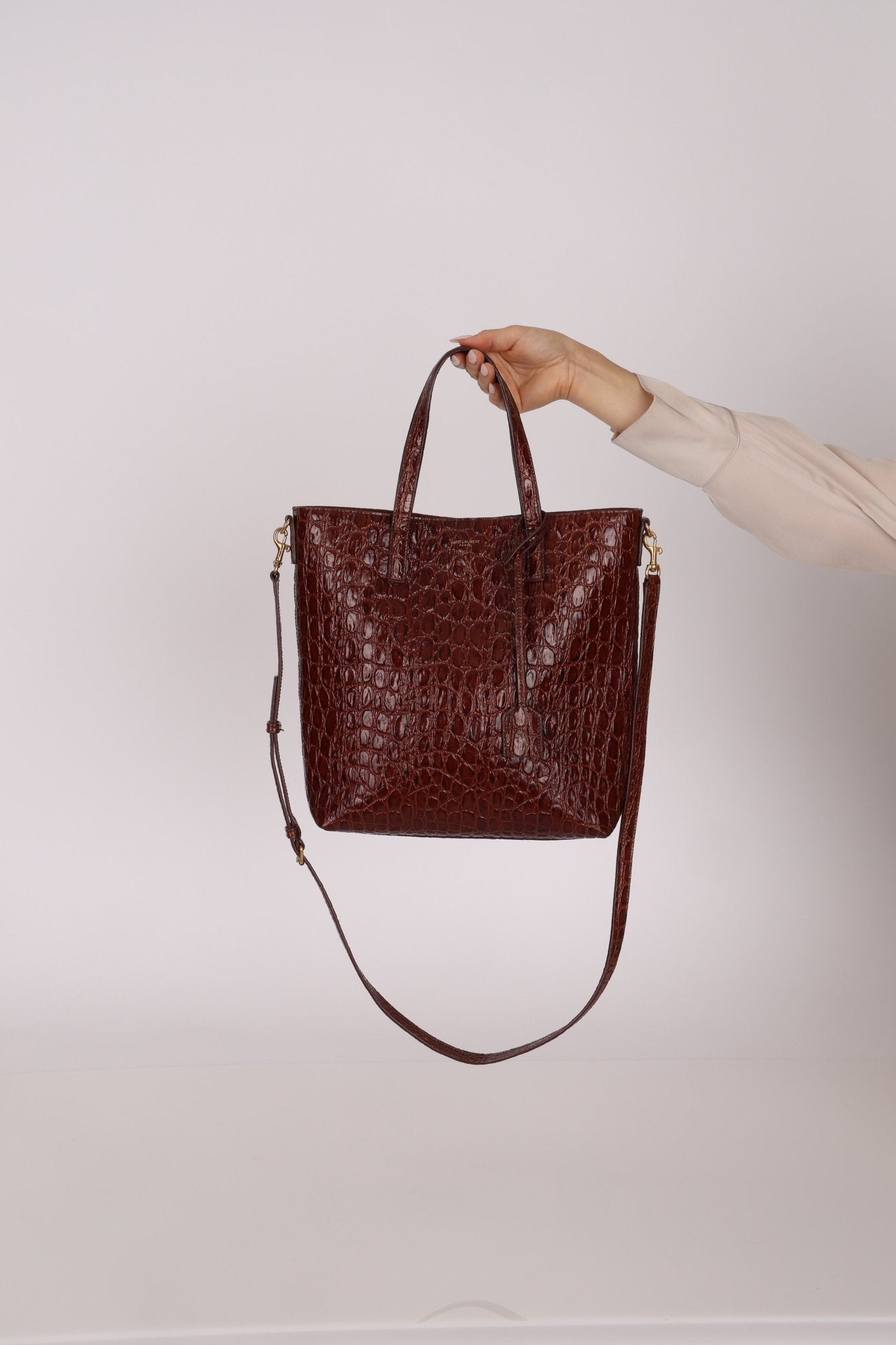 Saint Laurent Croc Embossed Toy Shopping Tote - FashioNica