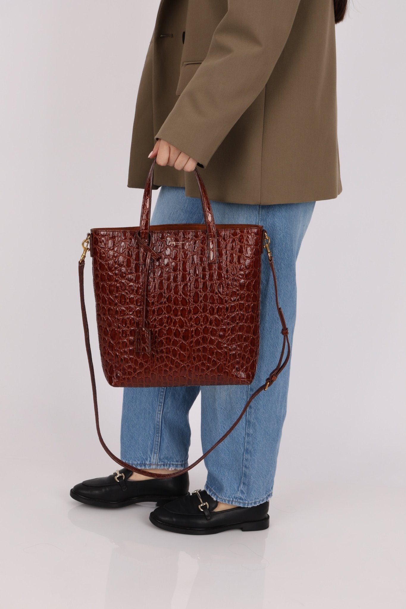 Saint Laurent Croc Embossed Toy Shopping Tote - FashioNica