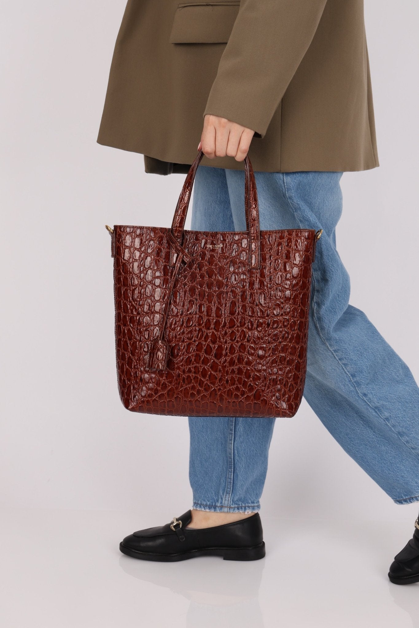 Saint Laurent Croc Embossed Toy Shopping Tote - FashioNica