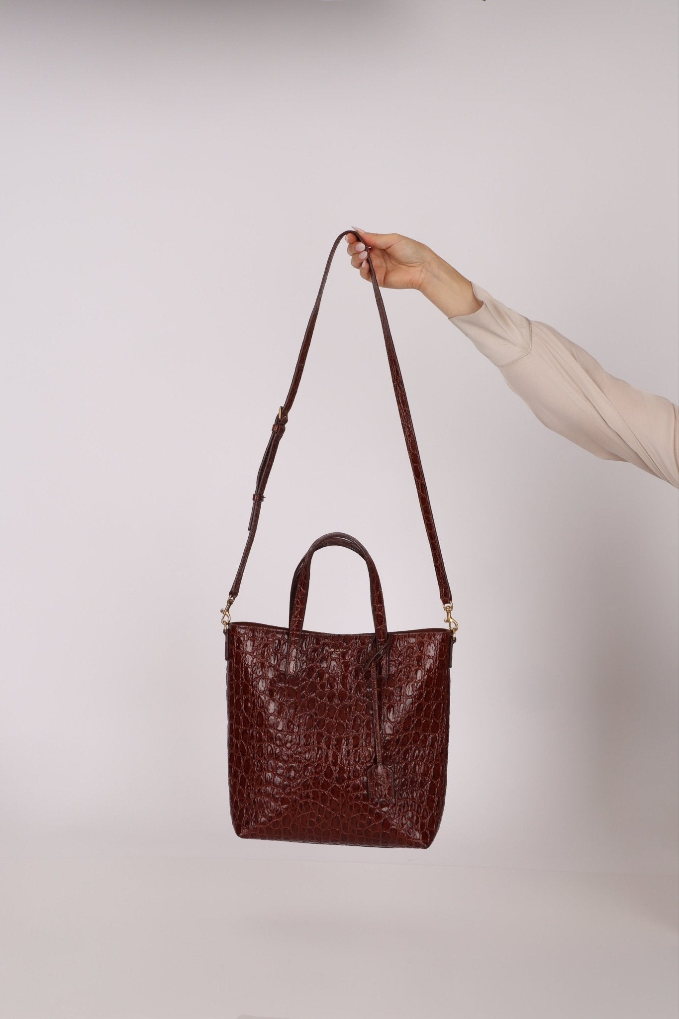 Saint Laurent Croc Embossed Toy Shopping Tote - FashioNica