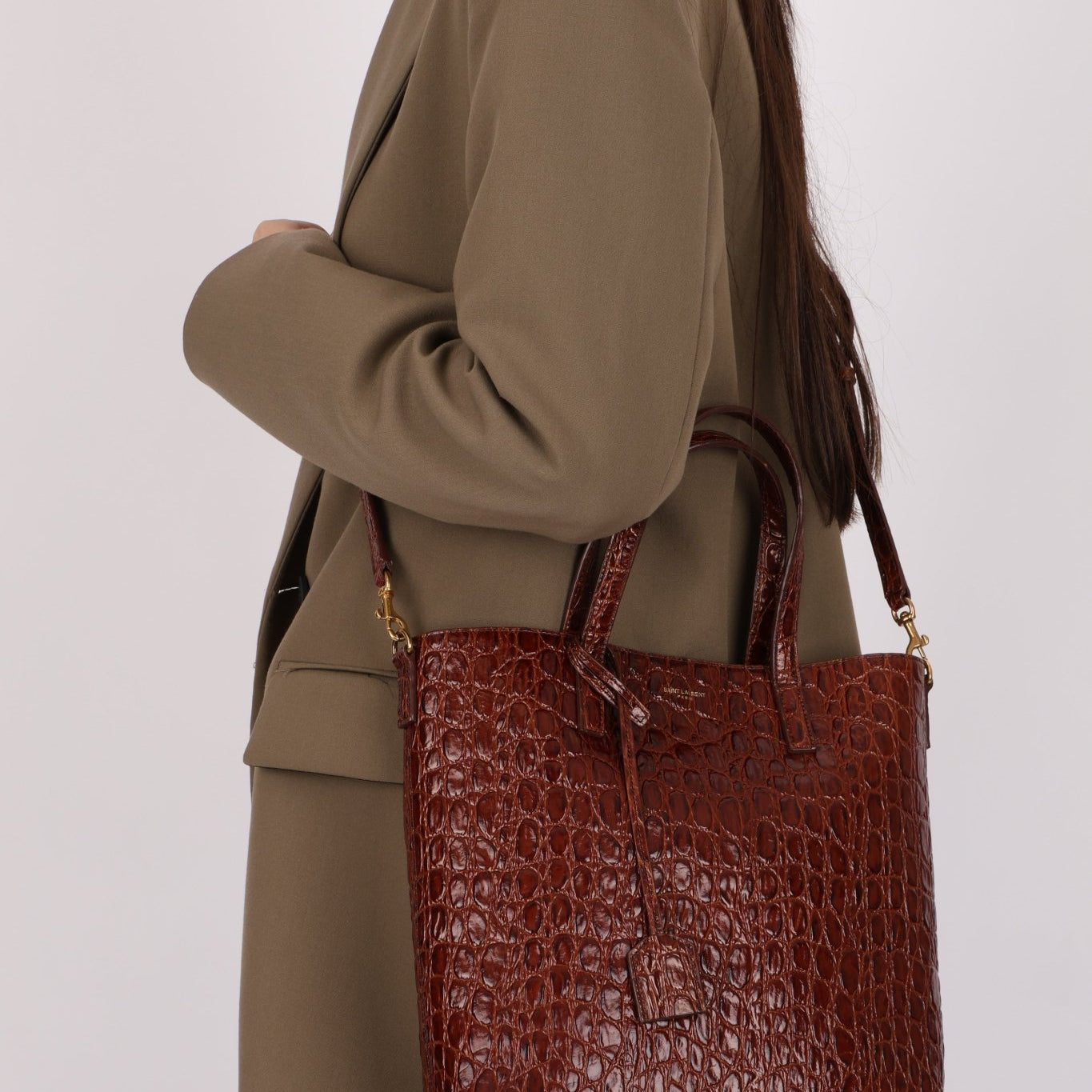 Saint Laurent Croc Embossed Toy Shopping Tote - FashioNica