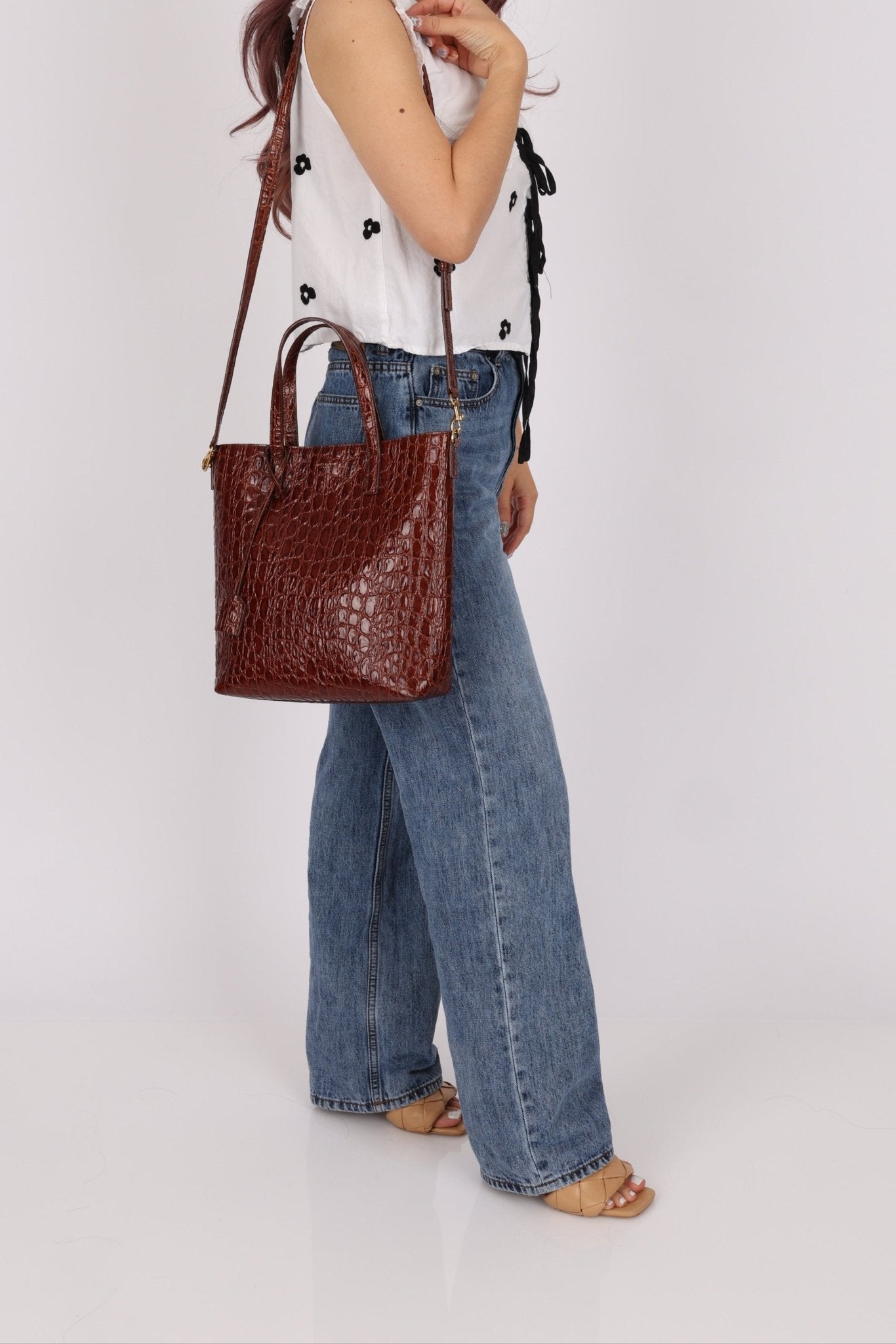 Saint Laurent Croc Embossed Toy Shopping Tote - FashioNica